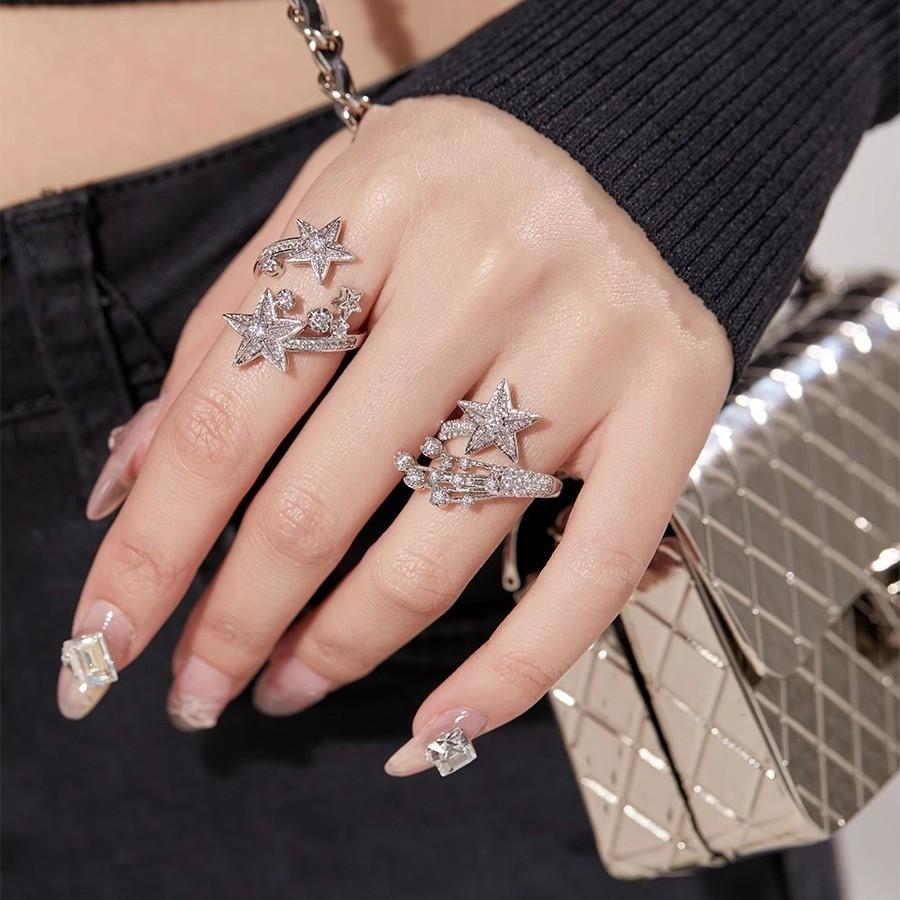 Unique Copper Star Shaped Open Ring With Full Rhinestone Meteor Earrings For Fashion