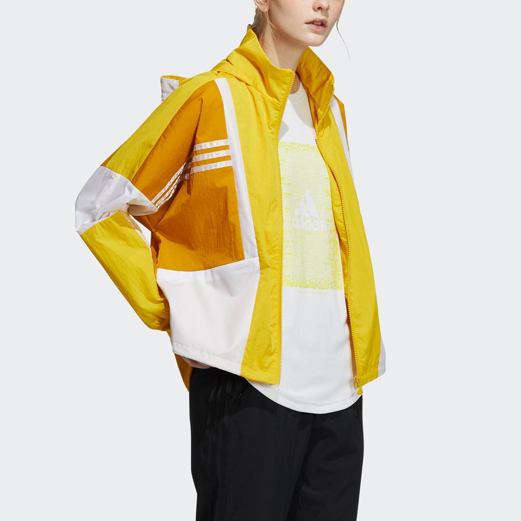 Adidas Womens Color Block Sports Hooded Jacket Women Jackets Gold H09733
