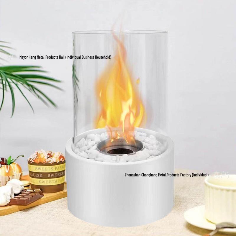 Portable Round Ethanol Fireplace: Small Indoor Tabletop Fire Stove for Bar Atmosphere