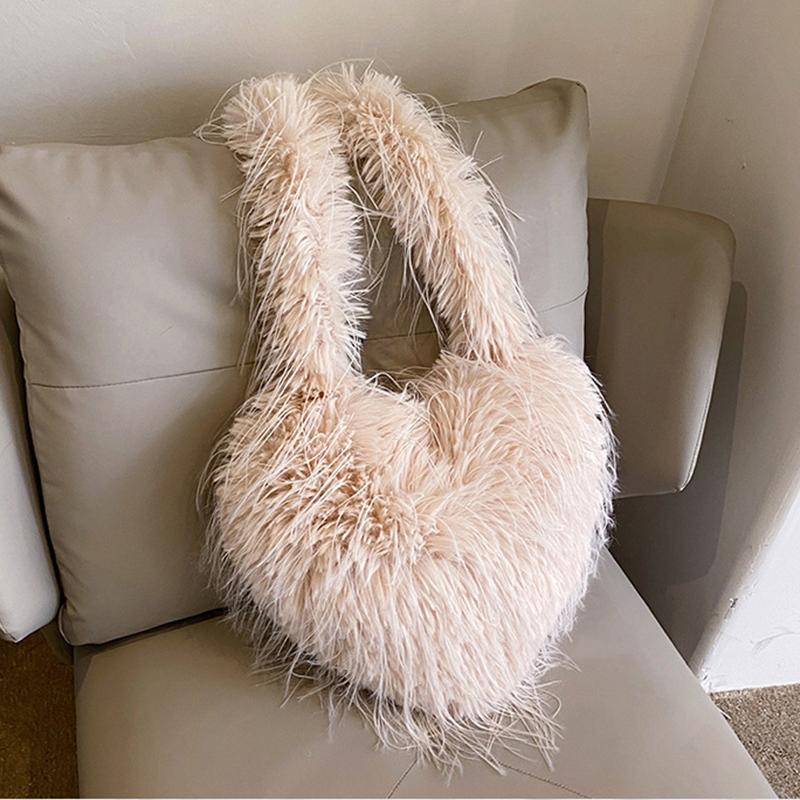 Yogodlns Long Plush Women's Large Shoulder Bag Luxury Faux Fur Female Love Shape Bags Y2k Punk Girls Fluffy Tote Handbags Crossbody Bag