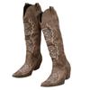 Embroidered Boots Thick Heel Western Cowboy Knight Boots High Boots European And American Pointed Boots Large Size Leather Boots