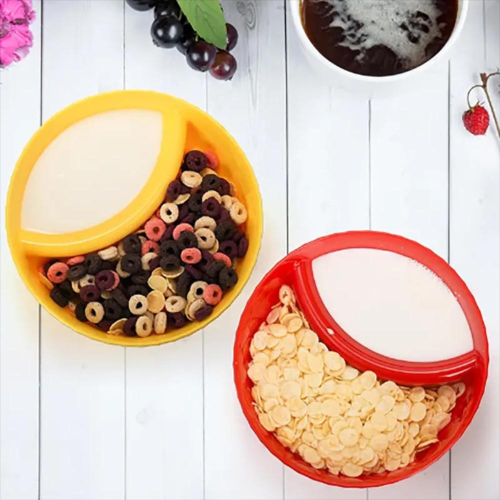 Divided Cereal Bowl 2 Grids Snack Bowl Portable French Fries Bowls Salad