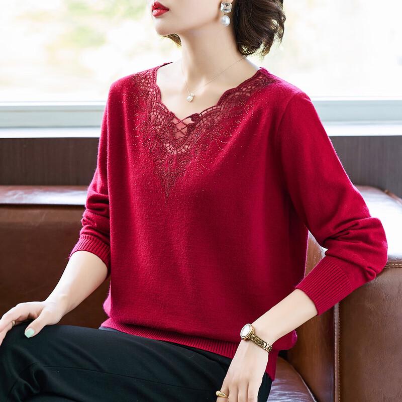 

BaoLianDuo Women s Fashion Lace Collar Knitted Top 2XL