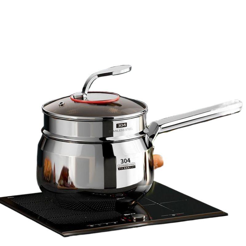 304 Stainless Steel Three-Layer Deep Soup Pot for Induction and Gas Stoves - Ideal for Baby Bottles, Stock, and Porridge.
