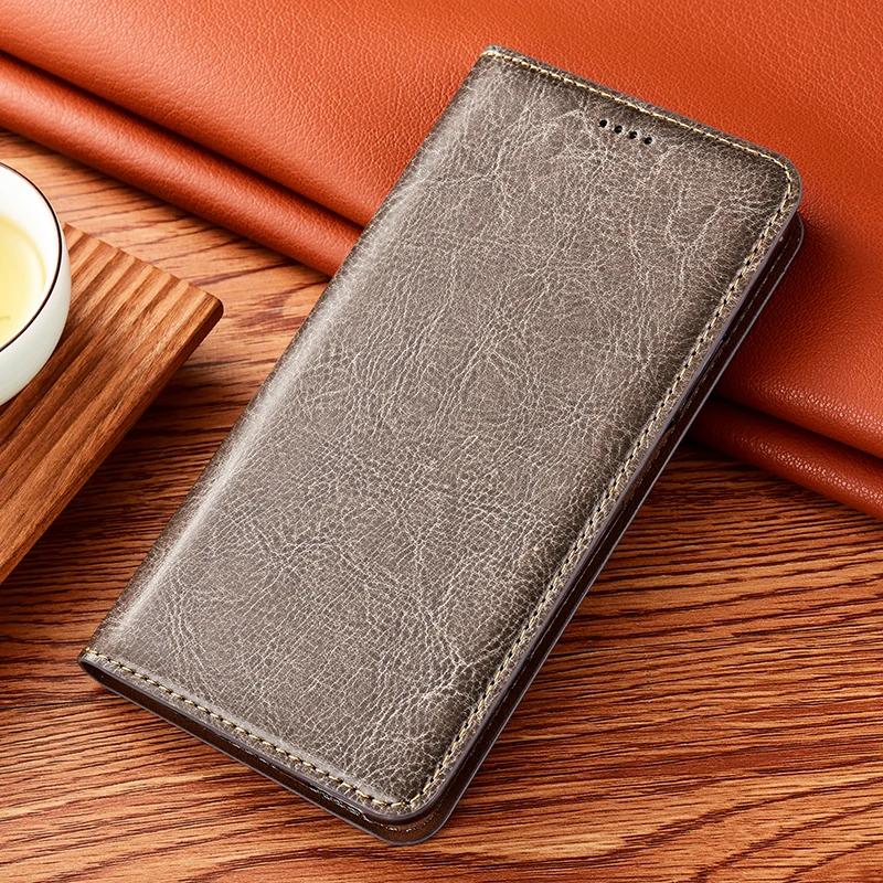 Phone Case for Samsung Galaxy S25 S24 S23 S22 S21 S20 FE Ultra Plus Edge Crazy Horse Genuine Leather Magnetic Flip Cover