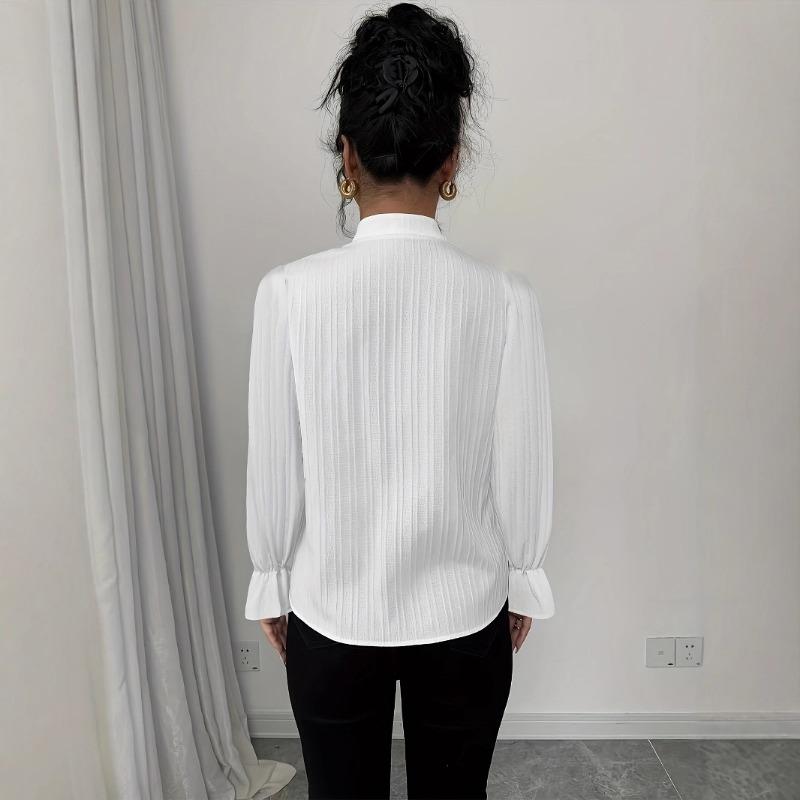 Women S French Style Long Sleeve Shirt With Bow Decoration