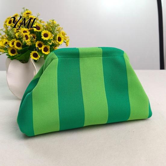 Large Capacity Cosmetic Pouch Woven Striped Clutch Purse for Woman, Pouch, Portable Party Knit Dumpling Bag, Kiss Lock Handbag Evening,
