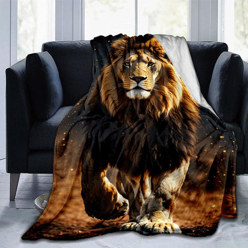 1pc Lion Printing Lightweight Flannel Blanket, Comfortable and Warm Blanket, for Camping Sofa Bed and Couch Office, Suitable for Gift Blanket