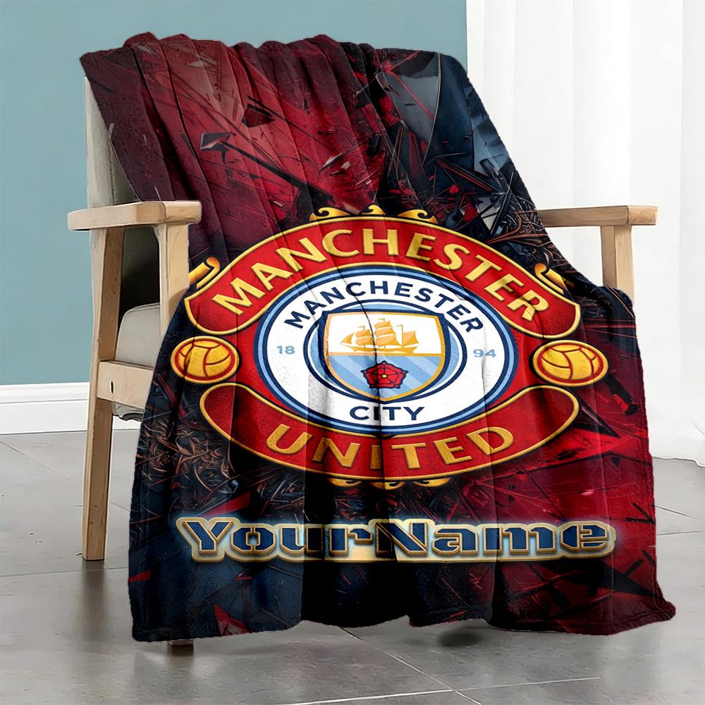 Manchester City Personalized Name Blanket Multi-purpose Customizable Blanket Ultra-Soft Great for Sofa Couch Home Decor Chair Four Seasons Universal