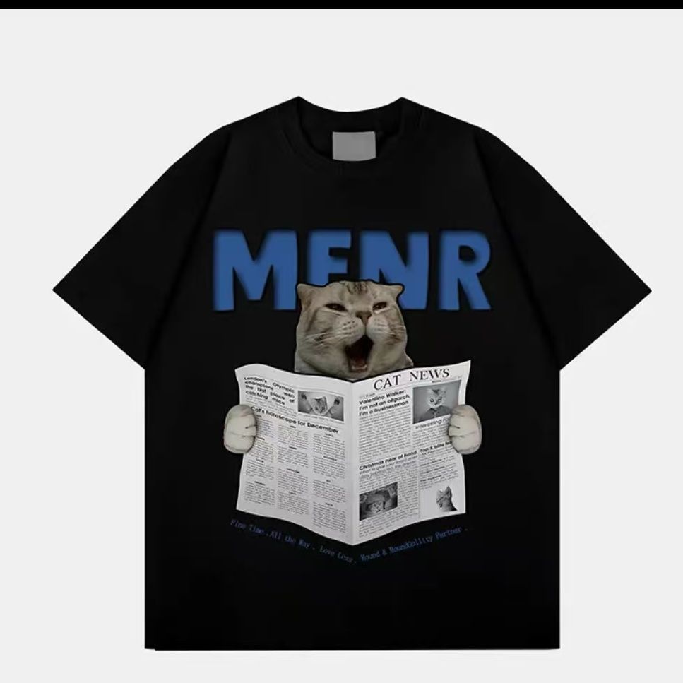 Fun Cat Printed Men's T-Shirt Summer Vintage Kawaii Men's Women's Surfing Beach T-Shirt Unisex Breathable Casual Top