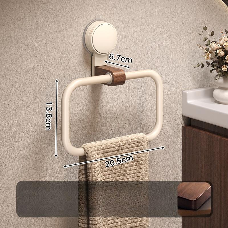 Bathroom Suction Cup Walnut Towel Rack Mid-century Modern Wall-mounted Bathroom Towel Ring Without Punching Bathroom Hook