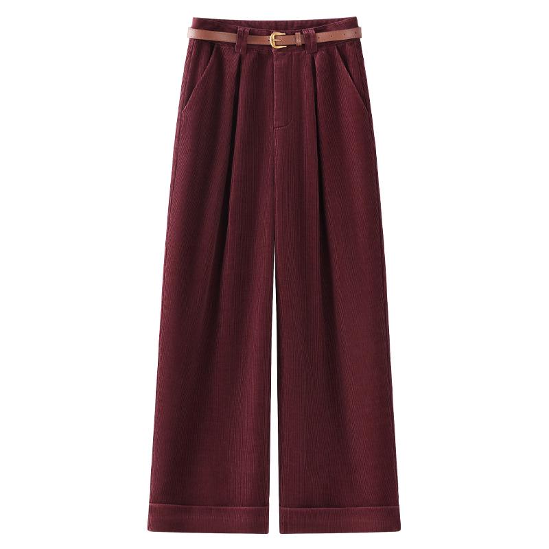 

Ankola Women s 2024 Autumn/Winter Red Corduroy High-Waisted Wide-Leg Pants S