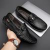 Moccasin Loafers Man Casual Shoe Square Toe Flat Leather Shoes For Men Soft Velvet Fashion   New Arrivals Cowhide