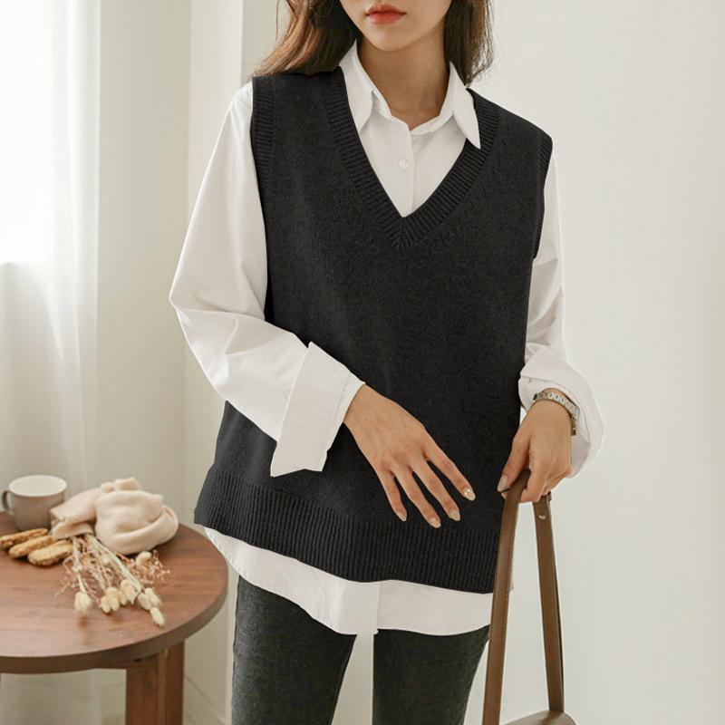 

Женский хлопковый свитер-жилет с V-образным вырезом - Свободный крой, Вязаный топ без рукавов для весны/осени 2023 Extra Large