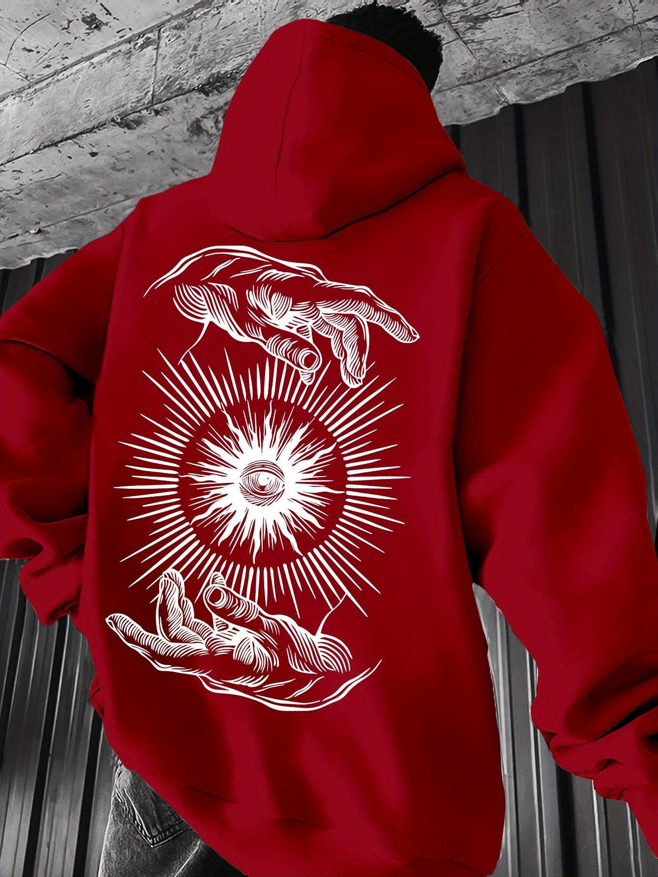 American High Street Trendy Brand Dark Gesture Printing Hooded Pullover Sweater Men S Hiphop Hip-Hop Casual Top S красный