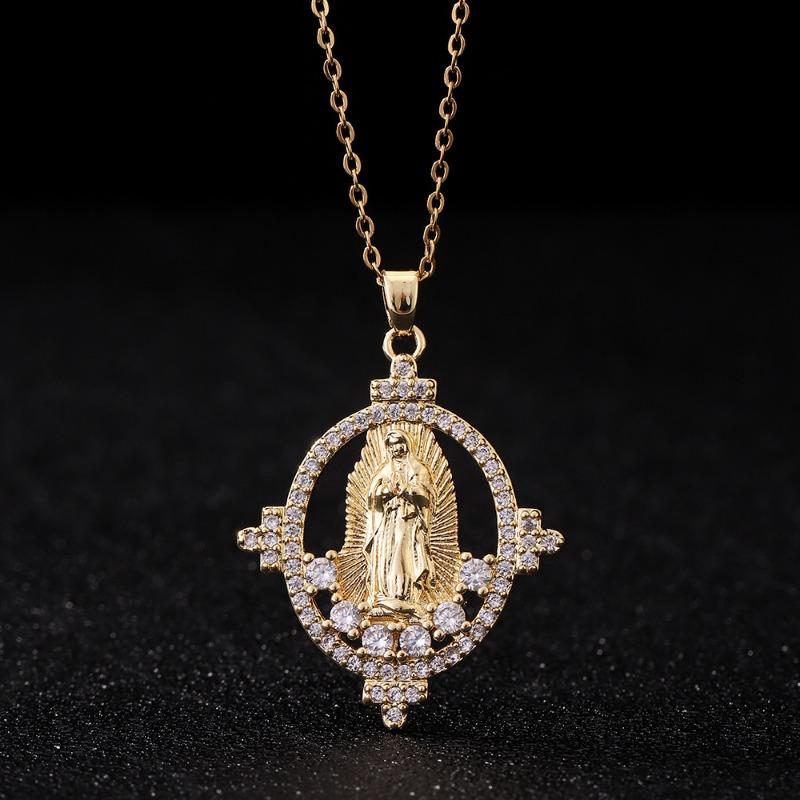 European and American Fashion Micro inlaid Color Zircon Pendant Women's Jewelry Virgin Mary Necklace