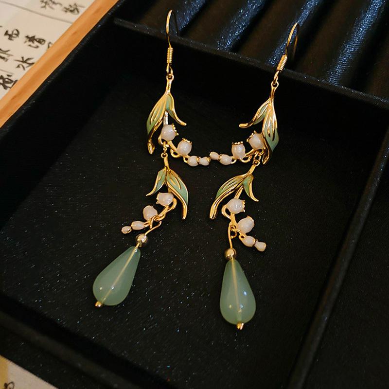 Fan Flower Bamboo Tassel Earrings Trend Ear Hook National Style Temperament High-end Earrings