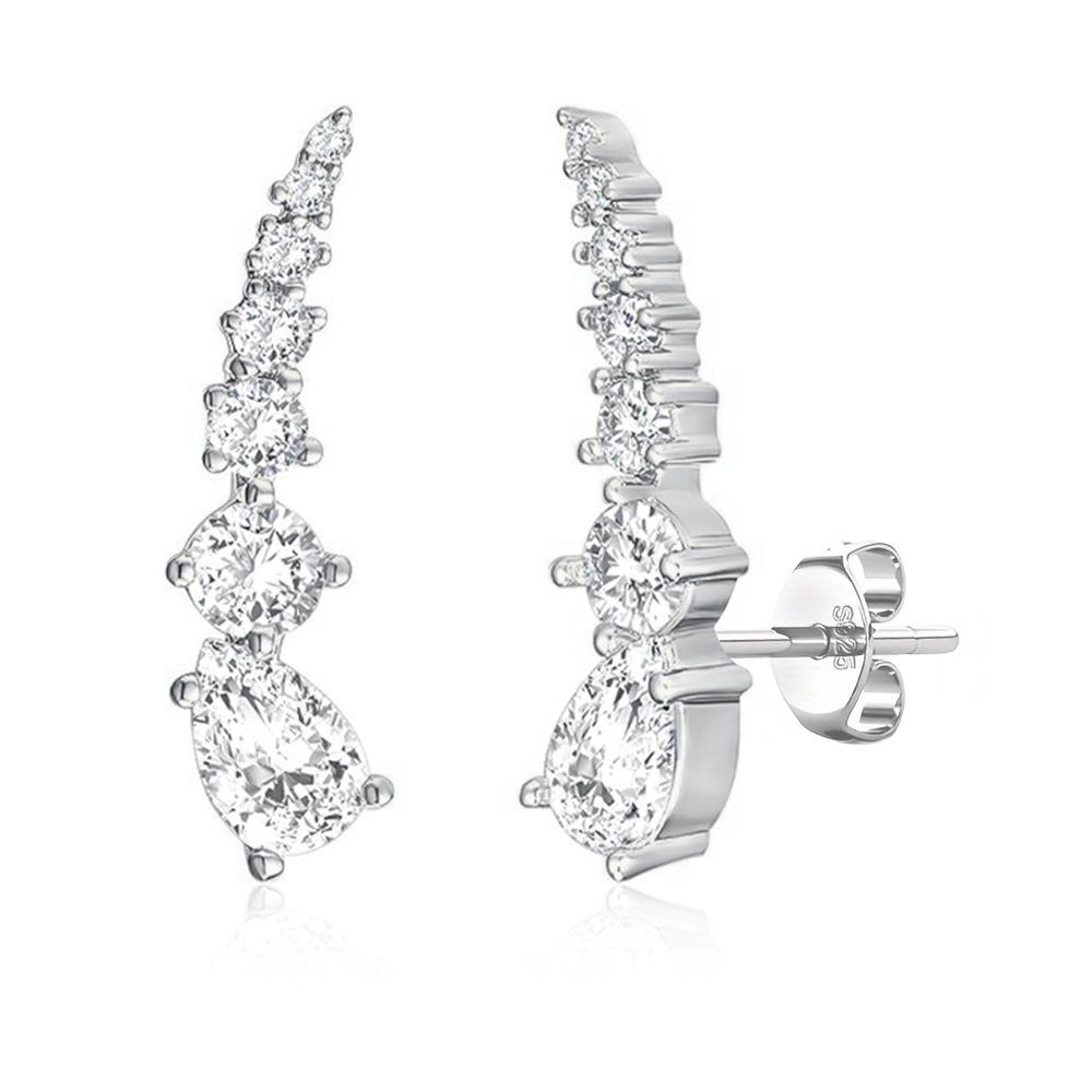 

Women s Curved Bar Zircon 925 Silver Stud Earrings - Versatile European & American Style