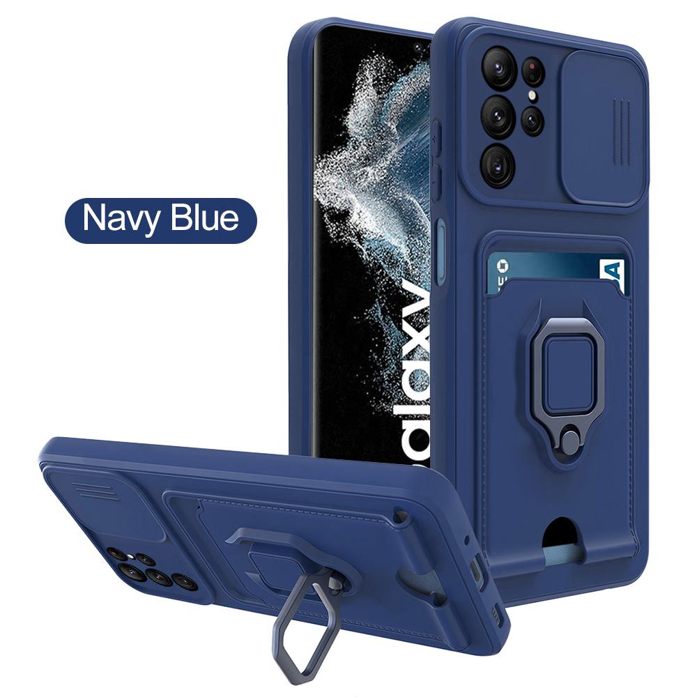 Slide Camera Ring Holder Case For Samsung S25 S24 S23 S22 Ultra Plus S20FE A23 A33 A53 A73 A52 A72 A51 A71 A31 Silicone Card Bag