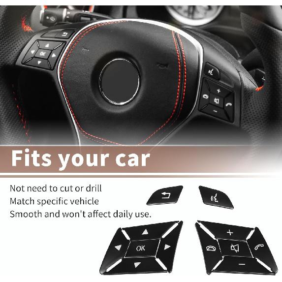 Set of 12 Steering Wheel Button Stickers Cover Switch Button Decoration for Mercedes-Benz a Class 2013-2015 Interior Trim Accessory Black
