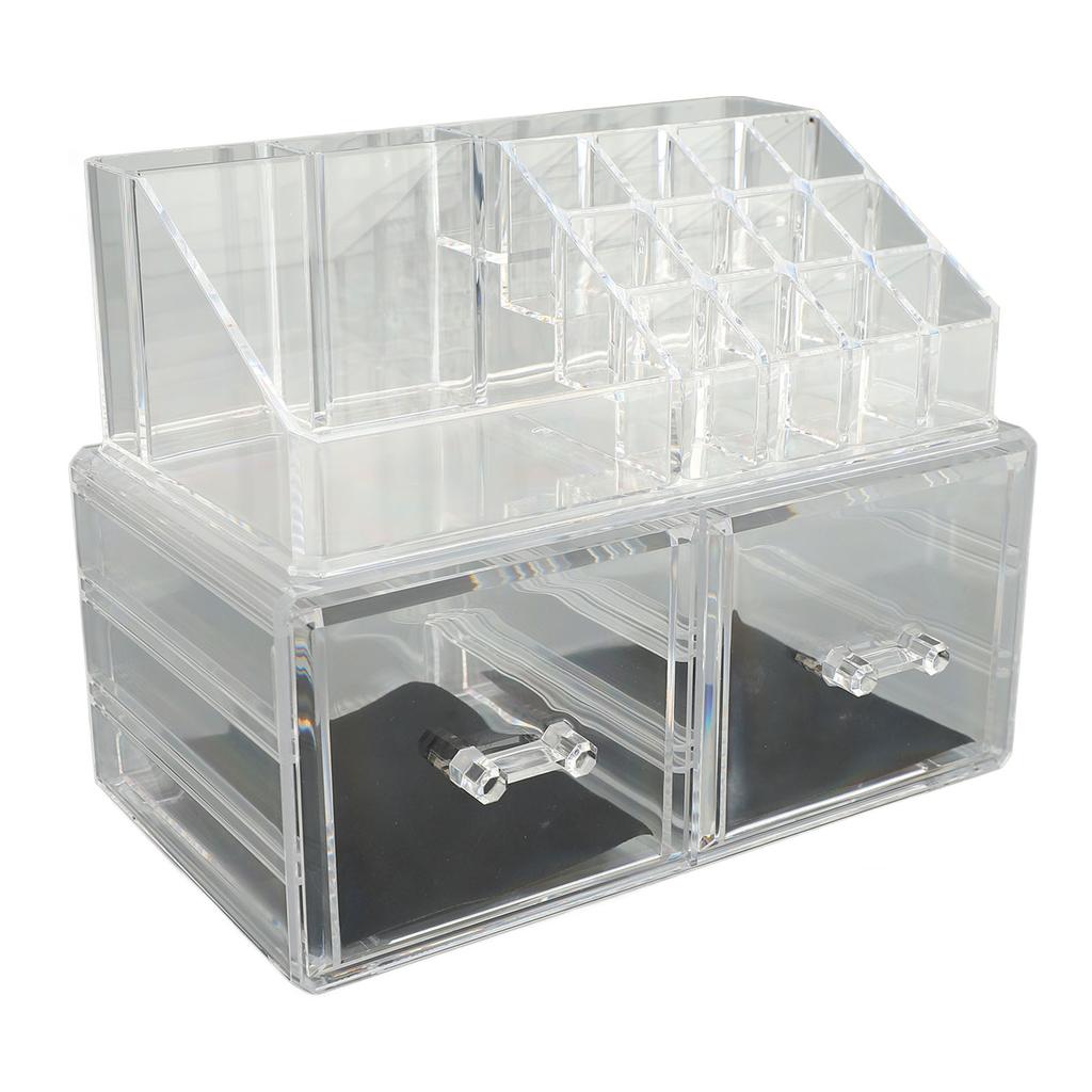 Clear Vanity Makeup Organizer Stackable Cosmetic Storage Display Case with 2pcs Drawers and Tray For Makeup Brushes