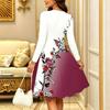 Women Long Sleeve Round Neck Midi Dress Abstract Ink Wash Daisy Floral Print Flared Casual Dress