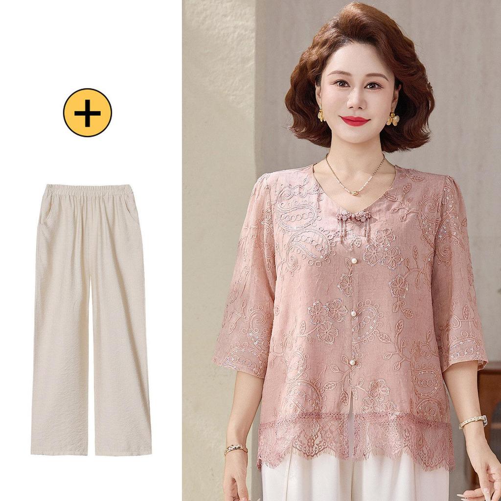New Summer Chiffon Blouse Set for Middle-Aged and Elderly Women – Perfect Mother's Day Gift