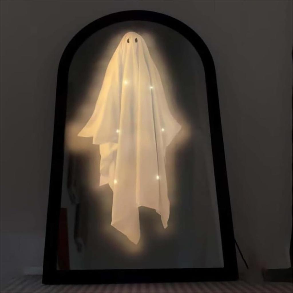 Halloween Novelty Mirror With Creepy Eyes, Ologram Mirror LED Lit, Spooky Haunted House Apparition For Indoor/Outdoor