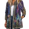 Cardigan Vintage U Neck Flower Print Rich Colors Long Sleeves Pockets Colorfast Loose Ethnic Open