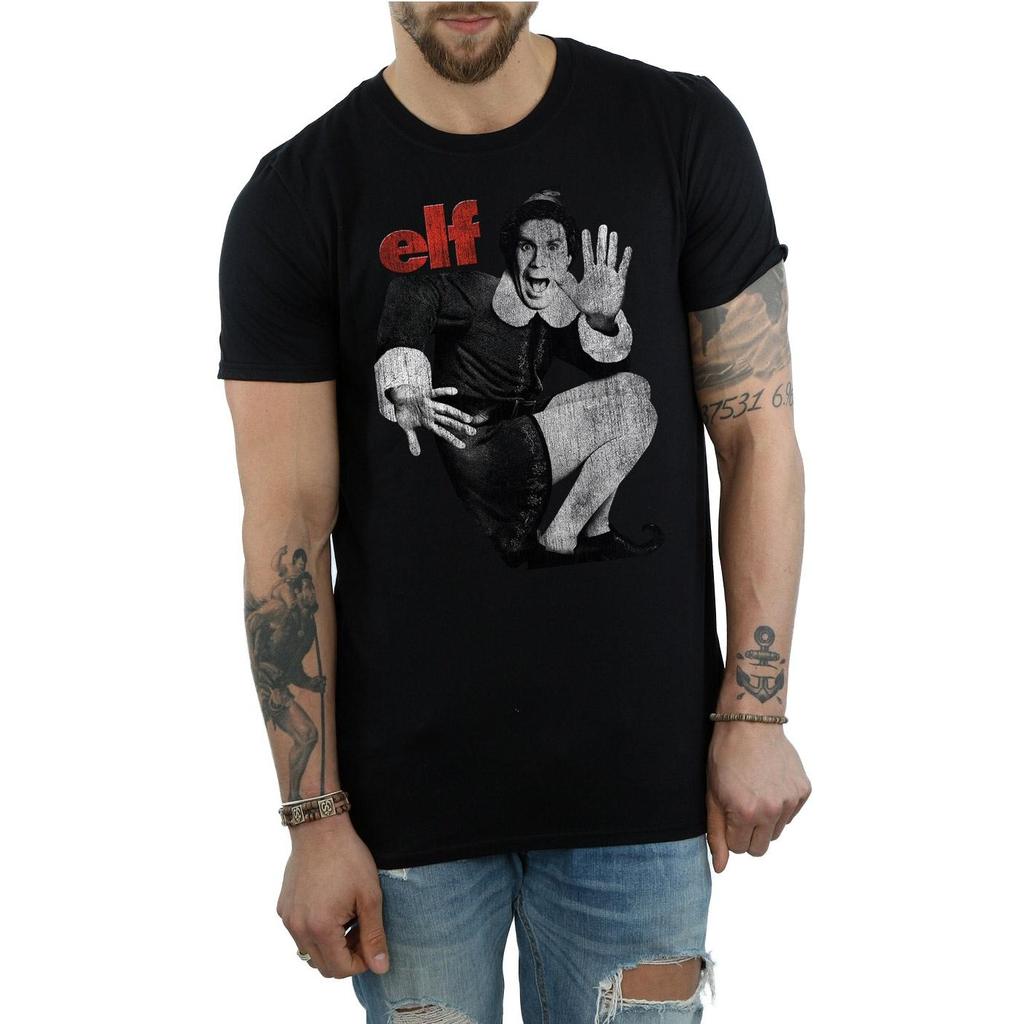 Elf Mens Mono Distressed Poster T-Shirt