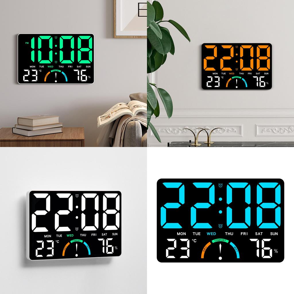 Digital Led Wall Clock With Temperature Calendar Alarm For Living Room Decor