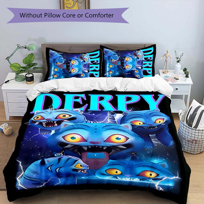 3pcs Kpop Demon Hunters Derpy Pattern Bedding Set Duvet Cover Set Includes Duvet Cover &pillowcases, Perfect All Season Bedroom Decoration & Gift