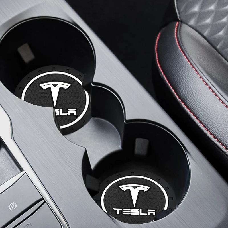 1/2 Stück Silikon Auto-Getränkeuntersetzer Becherhalter-Schlitz Rutschfeste Matte PVC-Pads Für Tesla Model 3 Model S X Model Y Roadster SpaceX Cybertruck