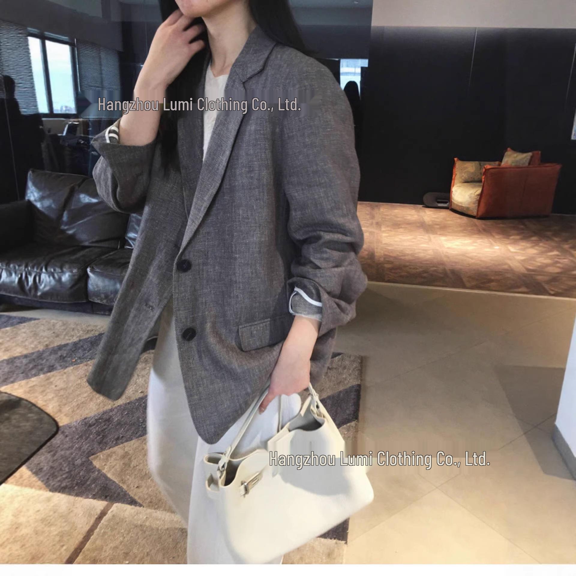 

Yi Lu Women s Old Money Style Linen Suit: Loose Jacket, Casual Elegance - H36730. L