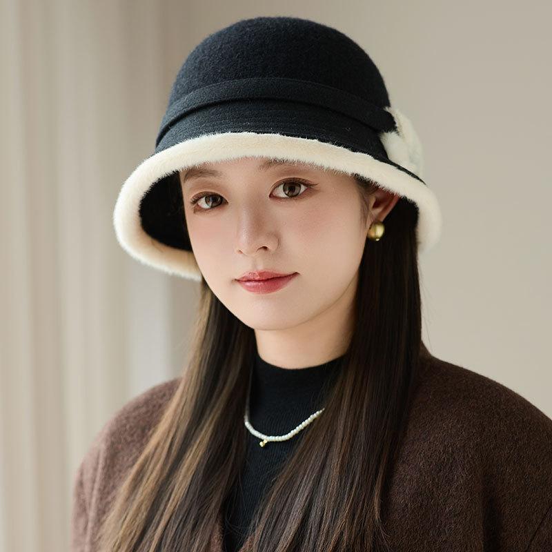 Mode Wolle Retro Fischerhut Herbst und Winter Damen Warmer Plüsch Beckenhut