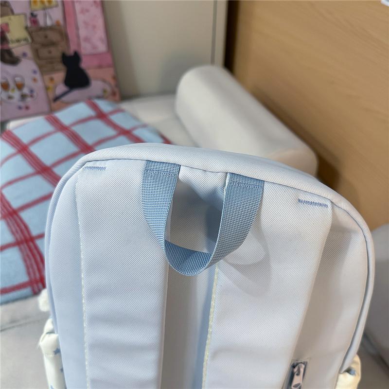 Süßer Nylon-Rucksack für Damen – Kawaii Stern & Punkt Muster Schultasche mit mehreren Taschen und verstellbaren Trägern, Perfekt für den täglichen Gebrauch