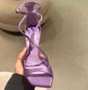 Fashion Luxury Satin Designer Women Pumps Sexy Cross Strap Square Toe Heeled Sandals Elegant Purple Thin High Heels Party Dress Shoes
