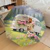 1pc Camper Van with Pink Flowers in Field Umbrella with Plastic Handle,Suitable for All Seasons Home Travel Outdoor UmbrellaDD414