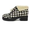 Used 9539 Tweed Boa Ankle Boots 591039 7900 37 Houndstooth Print Black Lace-Up 9.4" Unused Wool Ivory Women's from