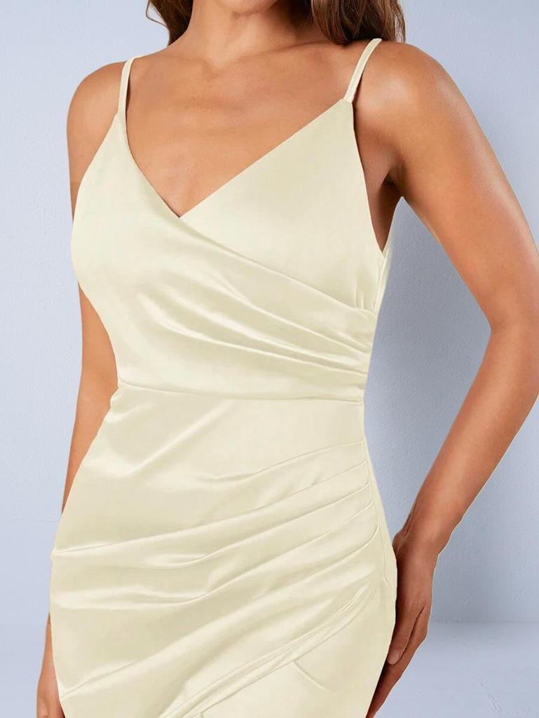 Women's Japanese Silk-like Satin Dress – Spring/Autumn, Sexy Pleated Bridesmaid/Formal Skirt