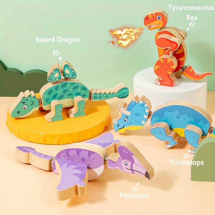 Fun and Interactive Wooden Dinosaur Building Blocks Toy,Detachable DIY Building Blocks for Ages 6/12, Multiplayer Play, Hand-Eye Coordination Skills