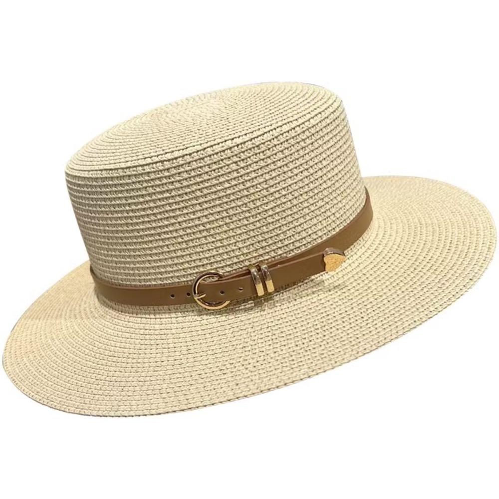 Casual Flat Top Hat Straw Buckle Hat New Visor Cap  Summer