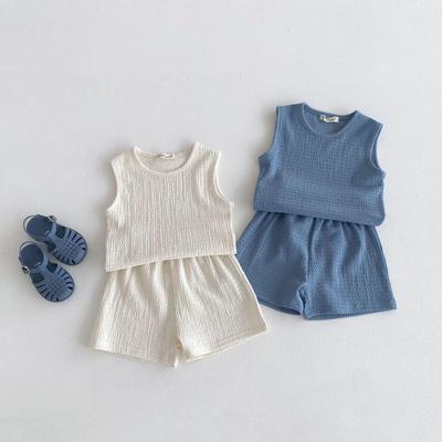 Kinder 2024 Sommer Koreanischer Stil Weiche Baumwolle Plissee Weste und Shorts Set für Jungen und Mädchen