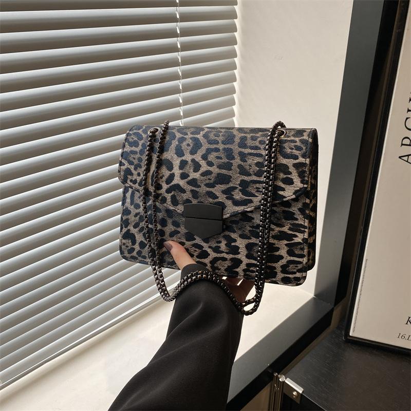 Small Square Handbag Tote Bag For Women Vintage Clutch Bag Leopard Pattern Crossbody Shoulder Bag Ladies Pu Leather Bag KTB
