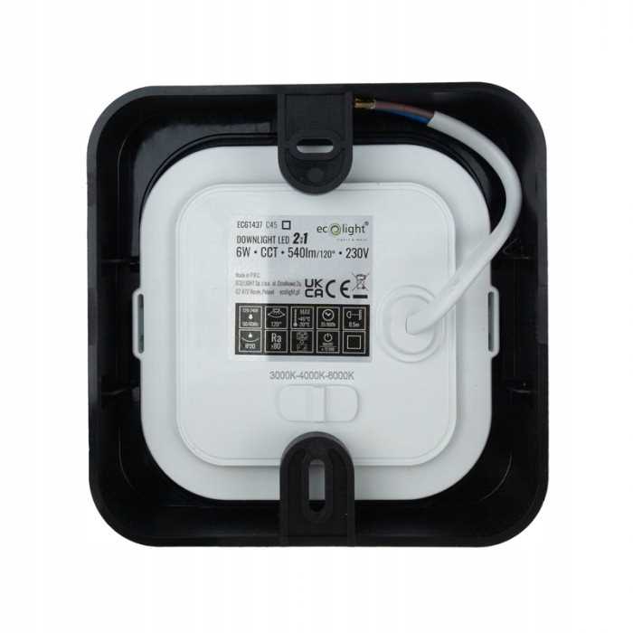 Downlight Kwadrat Oczko Sufitowe Oprawa Sufitowa 6W Cct 2W1 Czarny Nt/Pt