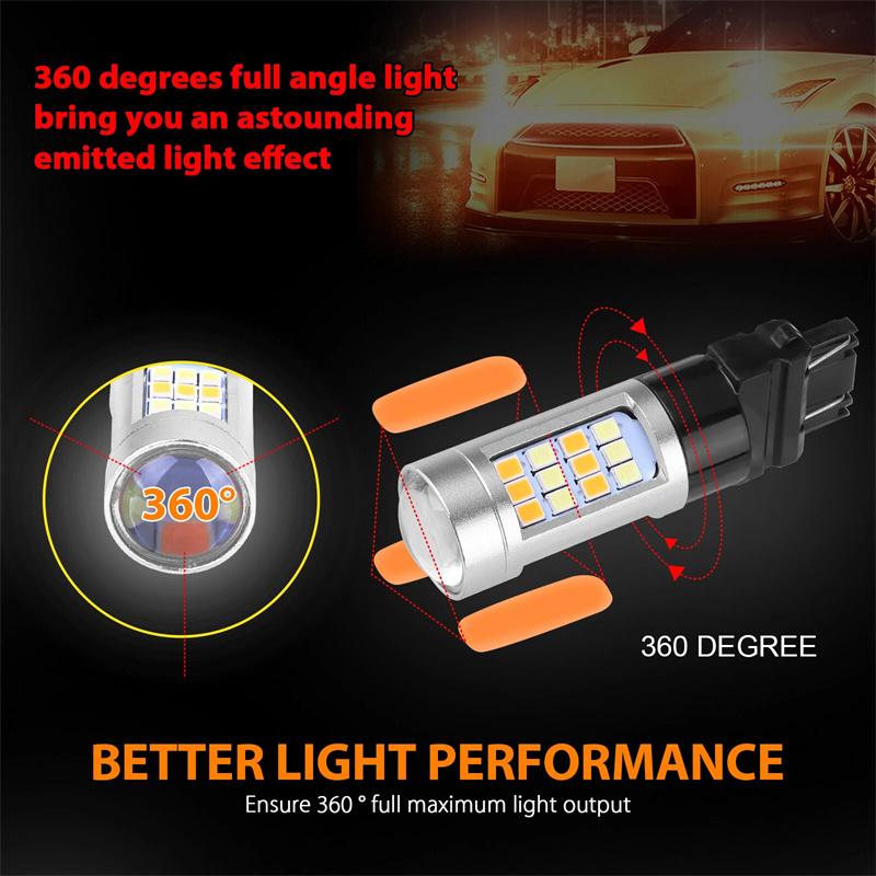 4Pcs Error Free White/Amber 3157 Led Drl Switchback Turn Signal Parking Light Bulb