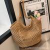Casual large-capacity cotton thread woven bag, new openwork straw bag, lazy style shoulder bag, vacation beach bag, women's bag