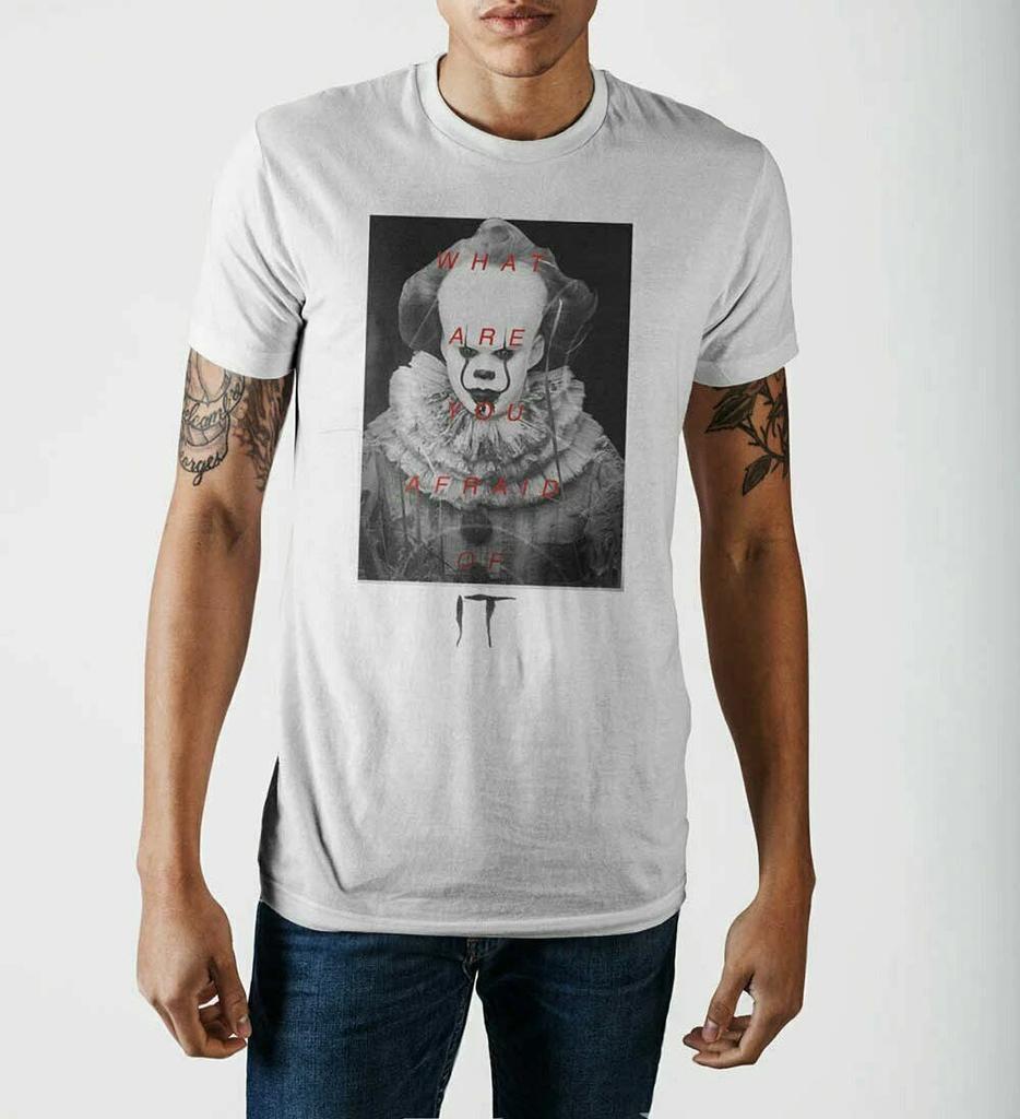 It Movie Mens What Are You Afraid Of? Pennywise Clown White Shirt New 2XL