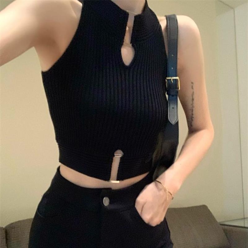 American Knitted Camisole Hollow-out Tank Top Women's Outerwear Hot Girl Summer Backless Base Layer Sweet & Spicy Short Sexy Top