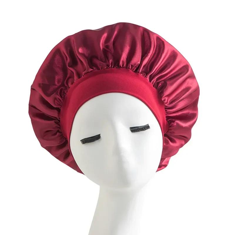 Satin Wide Brim Nightcap Silky Bonnet Hair Wrap for Sleeping Sleep Cap With Elastic Soft Band Styling Cap Hair Wrapping Caps